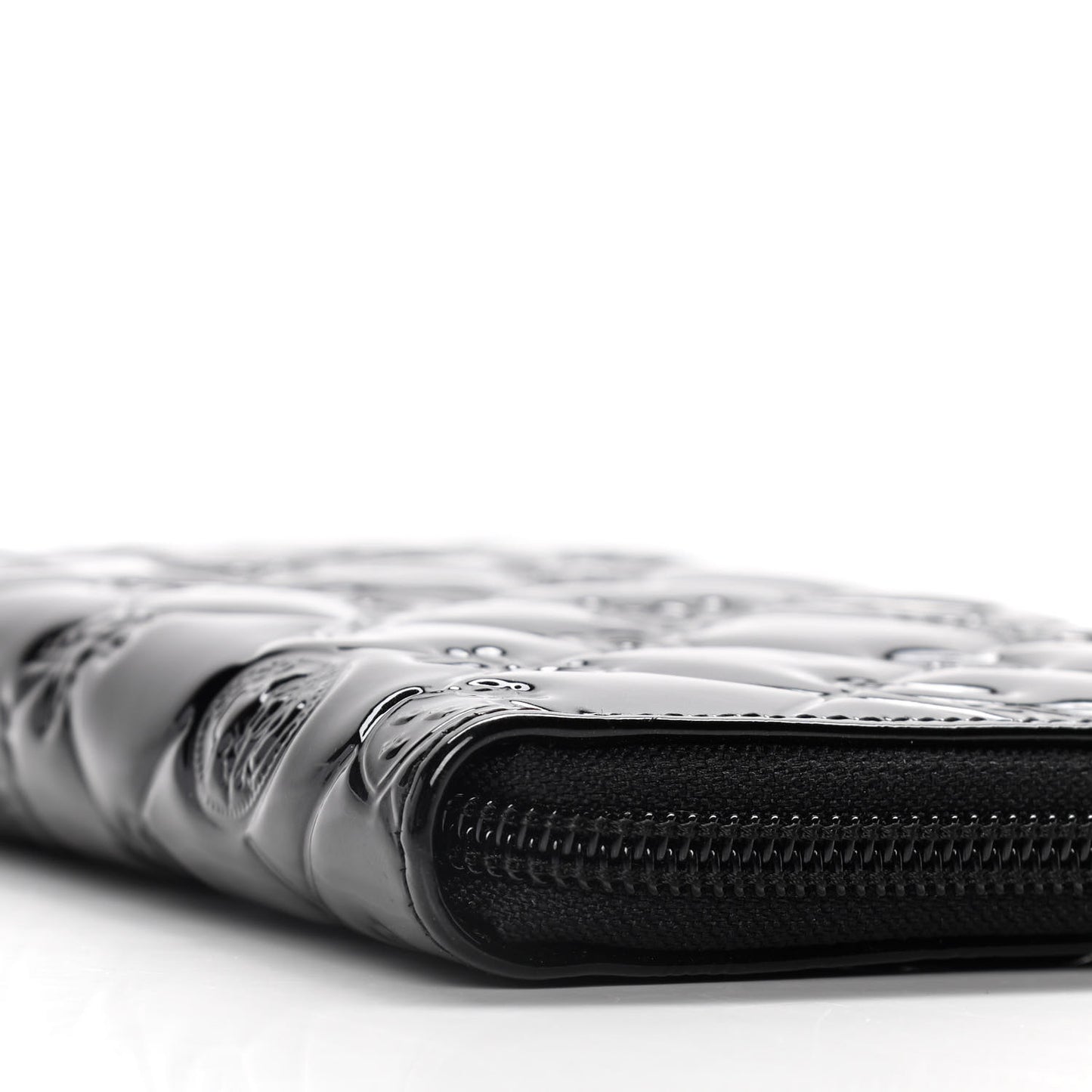 Patent Calfskin Lucky Symbols Zip Around Wallet Black