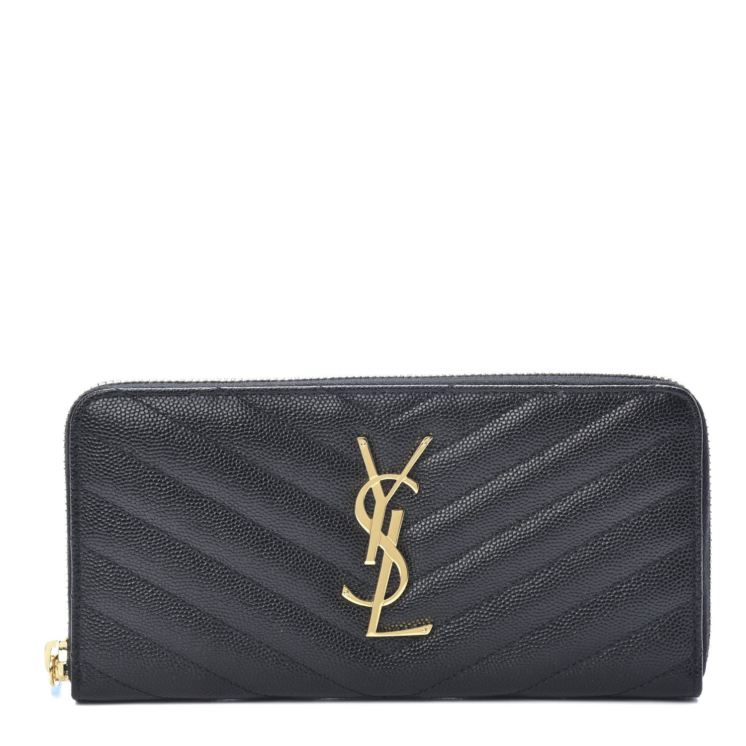 Saint Laurent Grain De Poudre Matelasse Chevron Monogram Zip Around Wallet Black 1 of 8