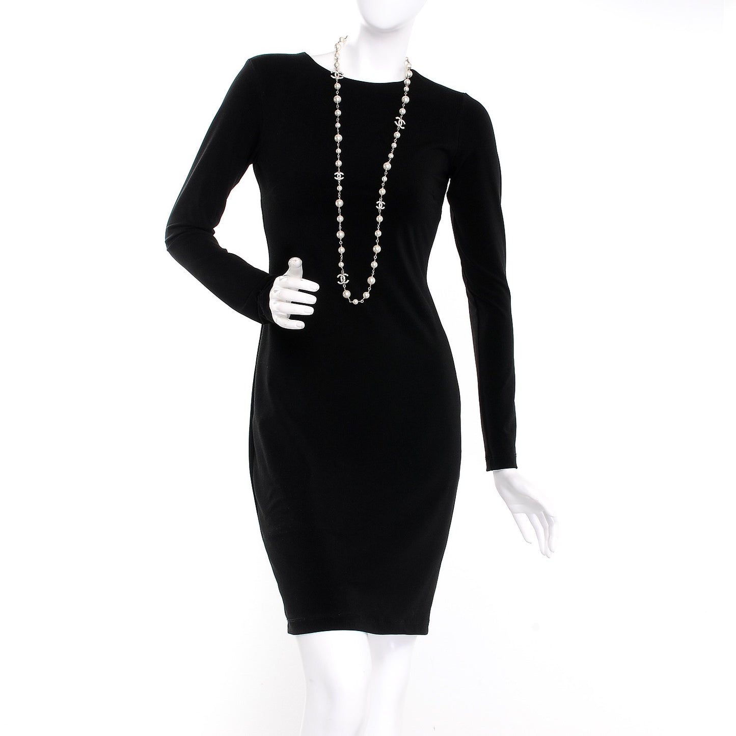 Crystal Pearl CC Long Necklace Silver