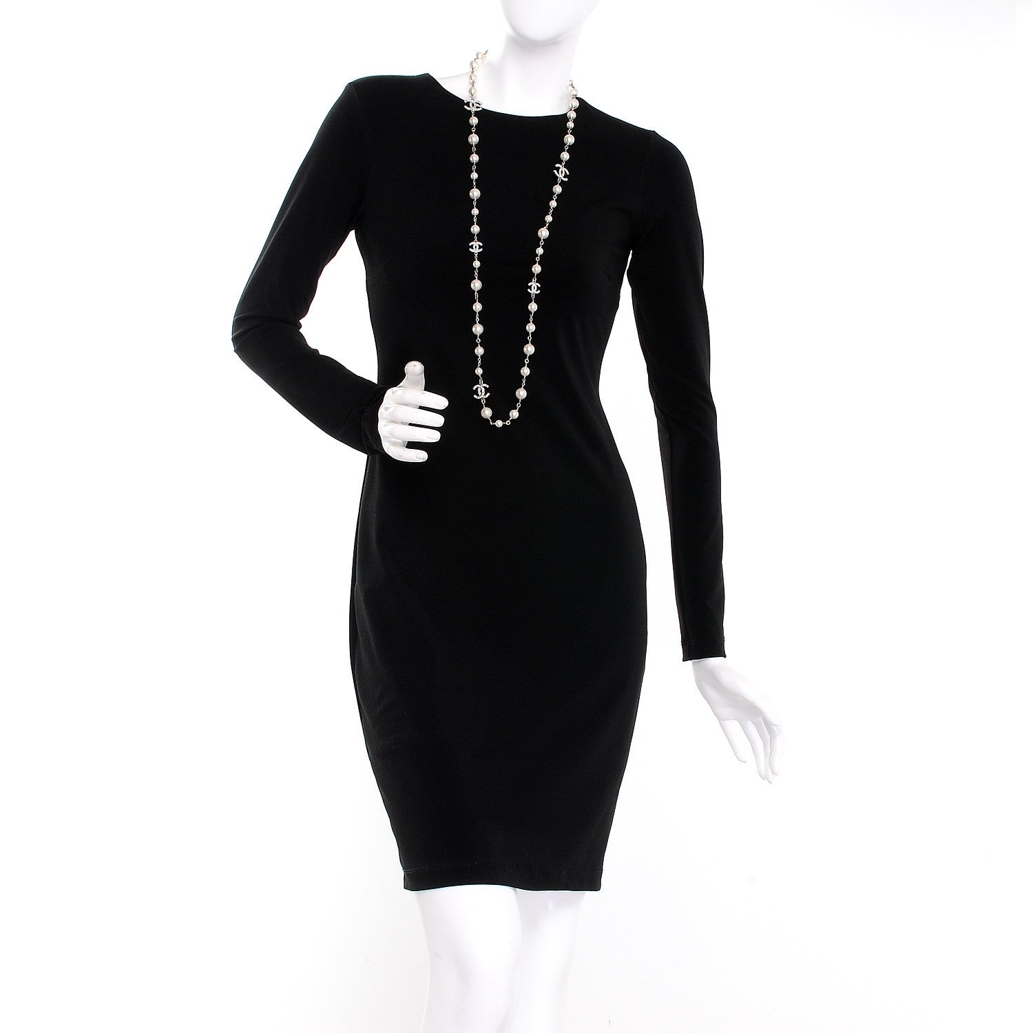 Chanel Crystal Pearl CC Long Necklace Silver 2 of 7