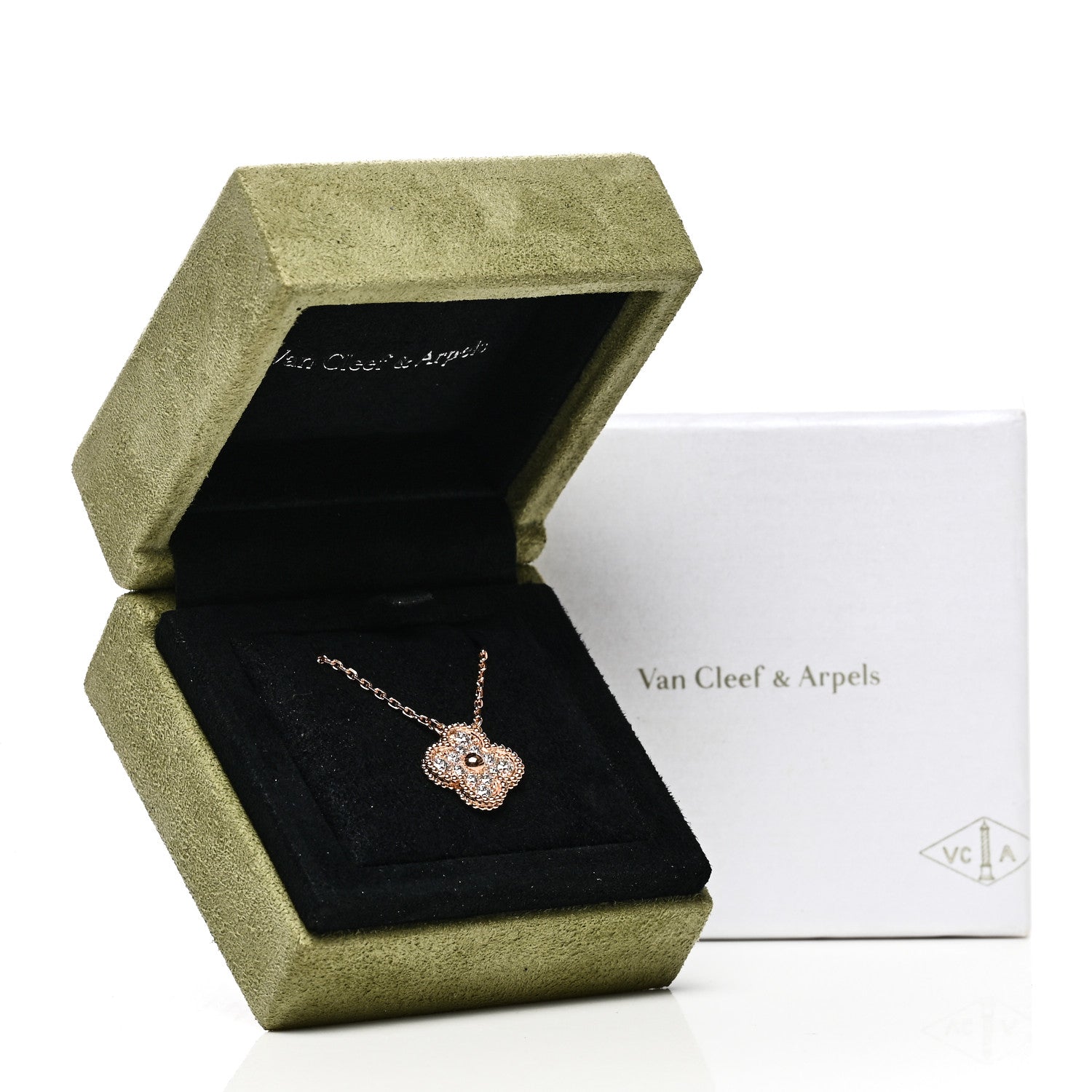 Van Cleef & Arpels 18K Rose Gold Diamond Vintage Alhambra Pendant Necklace 6 of 6