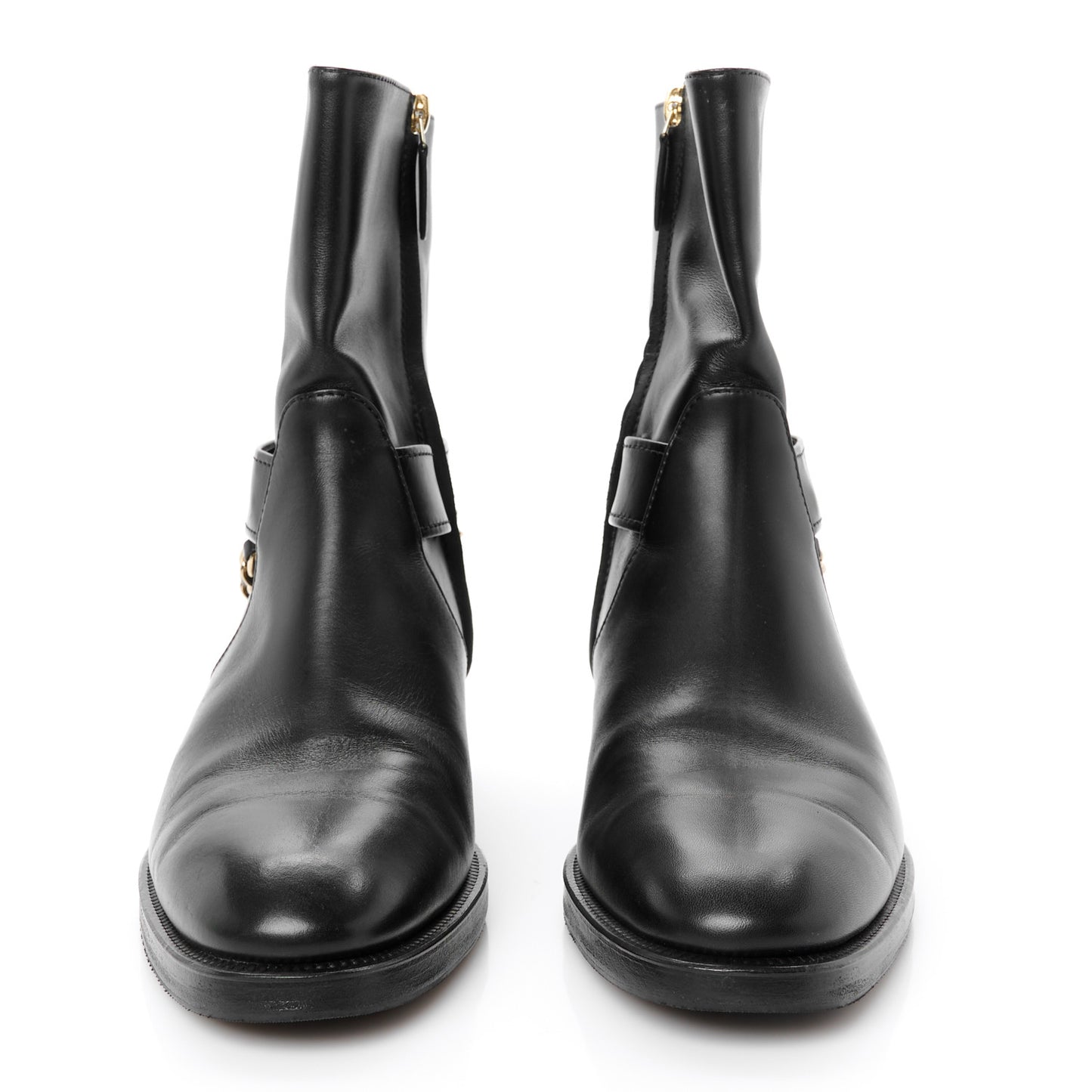 Calfskin Chain Short Boots 40 Black