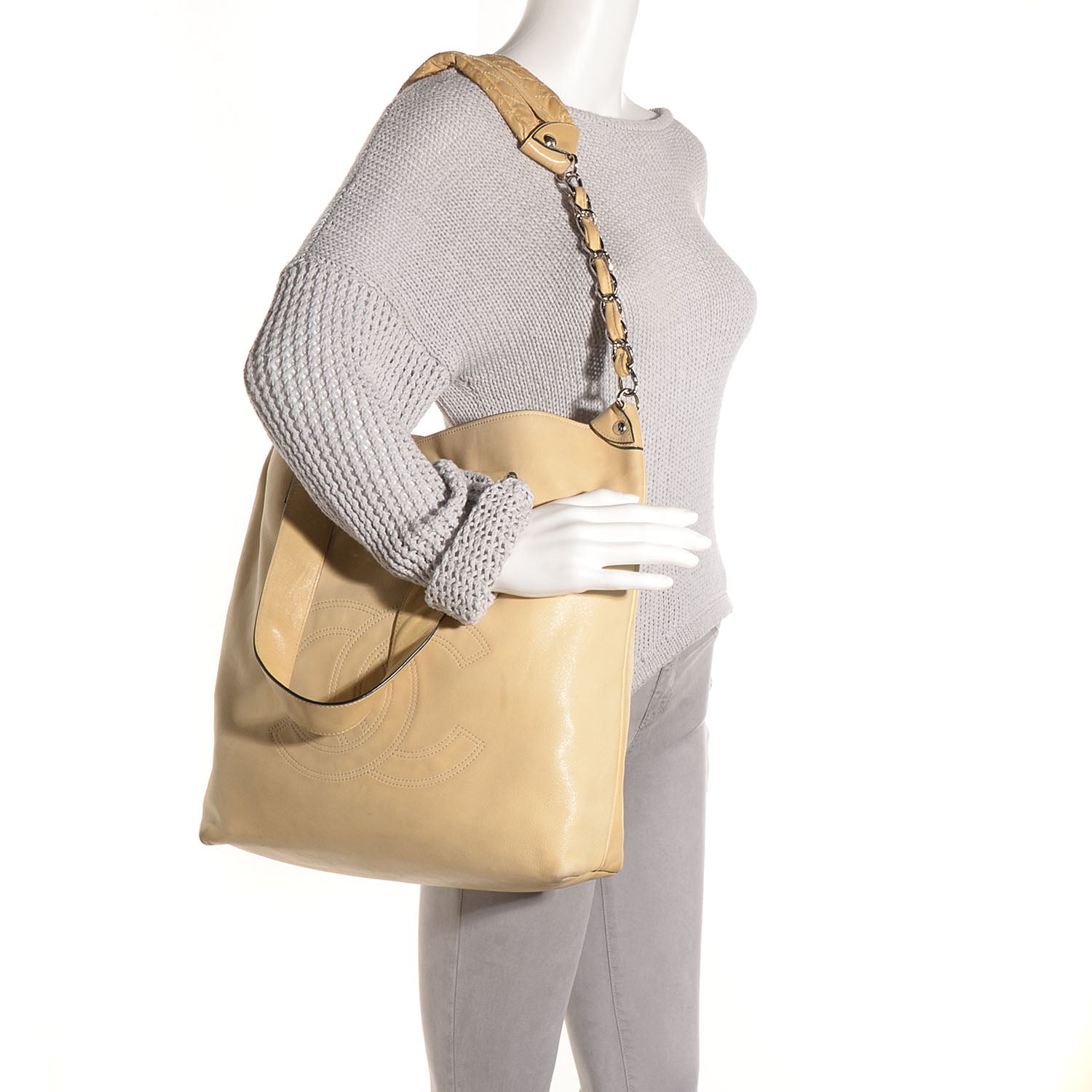 Chanel Lambskin North South Edgy Tote Beige 2 of 8