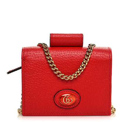 Gucci Textured Calfskin Enamel GG Hardcase Lipstick Holder Chain Wallet Lobster Red 1 of 7