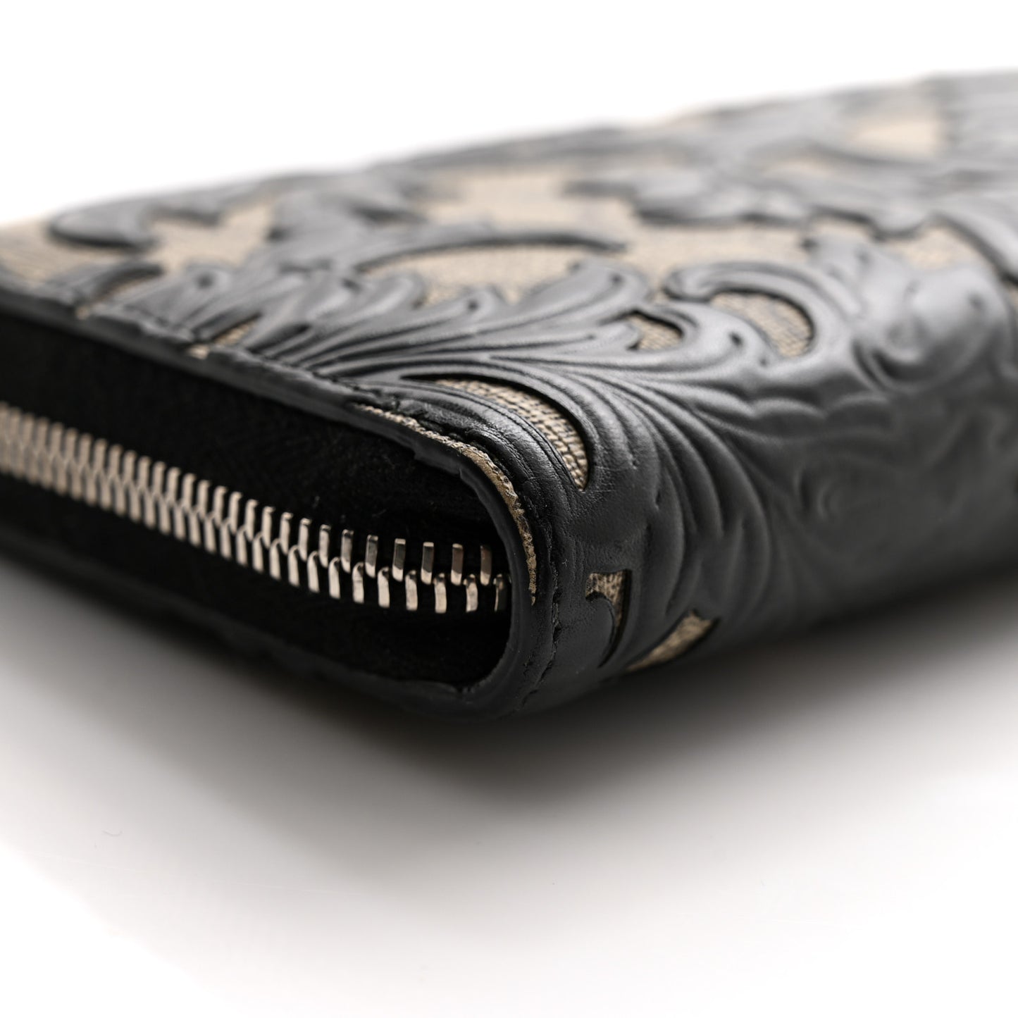 GG Supreme Monogram Arabesque Zip Around Wallet Black