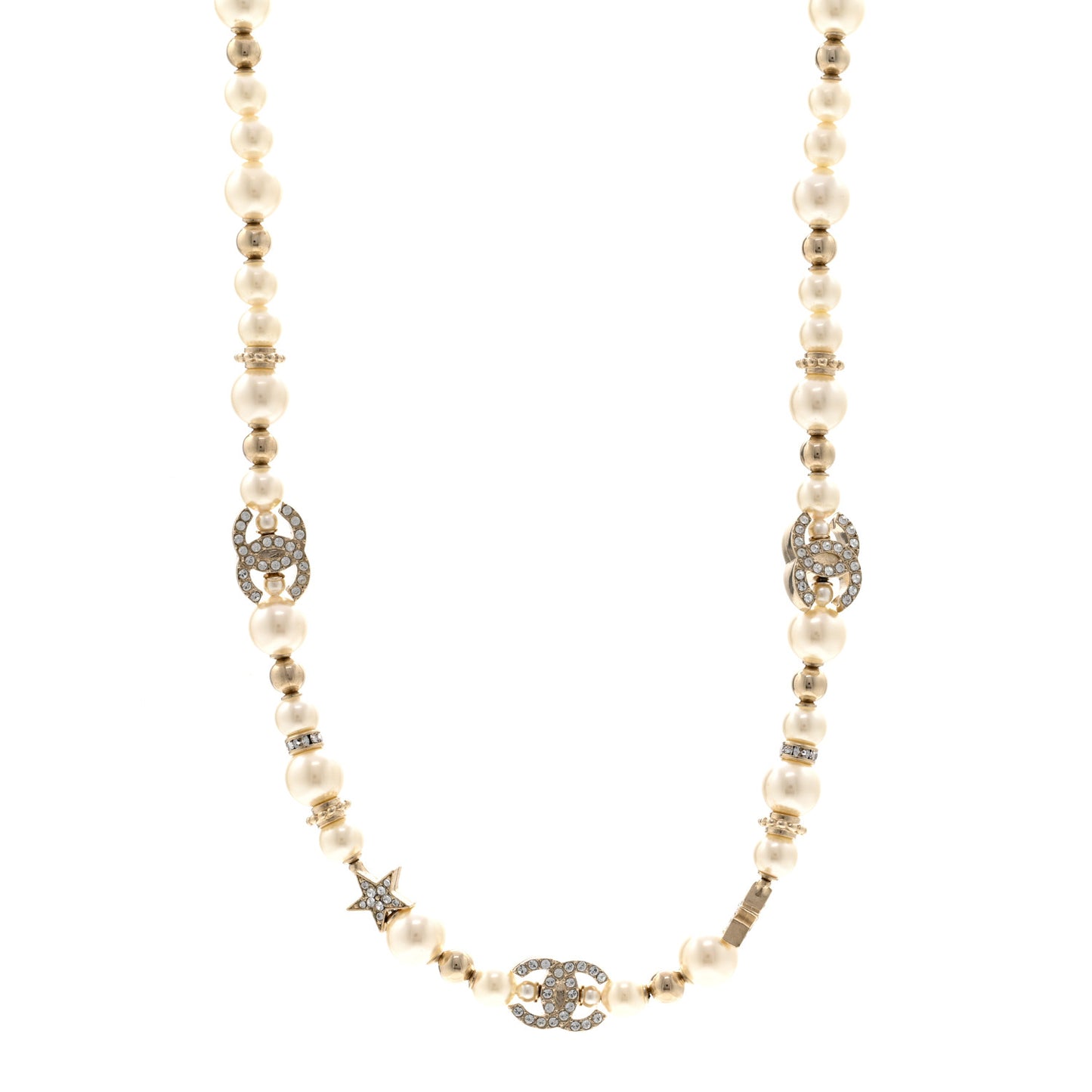 Metal Crystal Pearl CC Star Short Pendant Necklace Gold