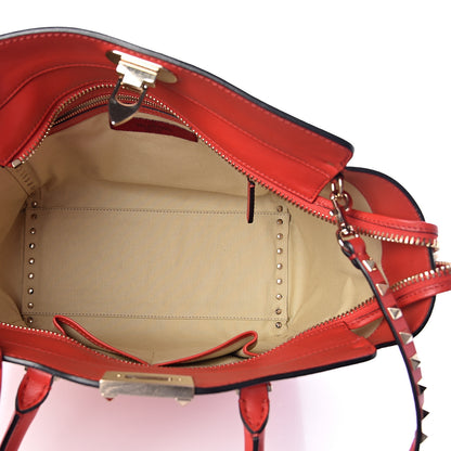 Valentino Garavani Vitello Rockstud Double Handle Tote Deep Orange 5 of 9