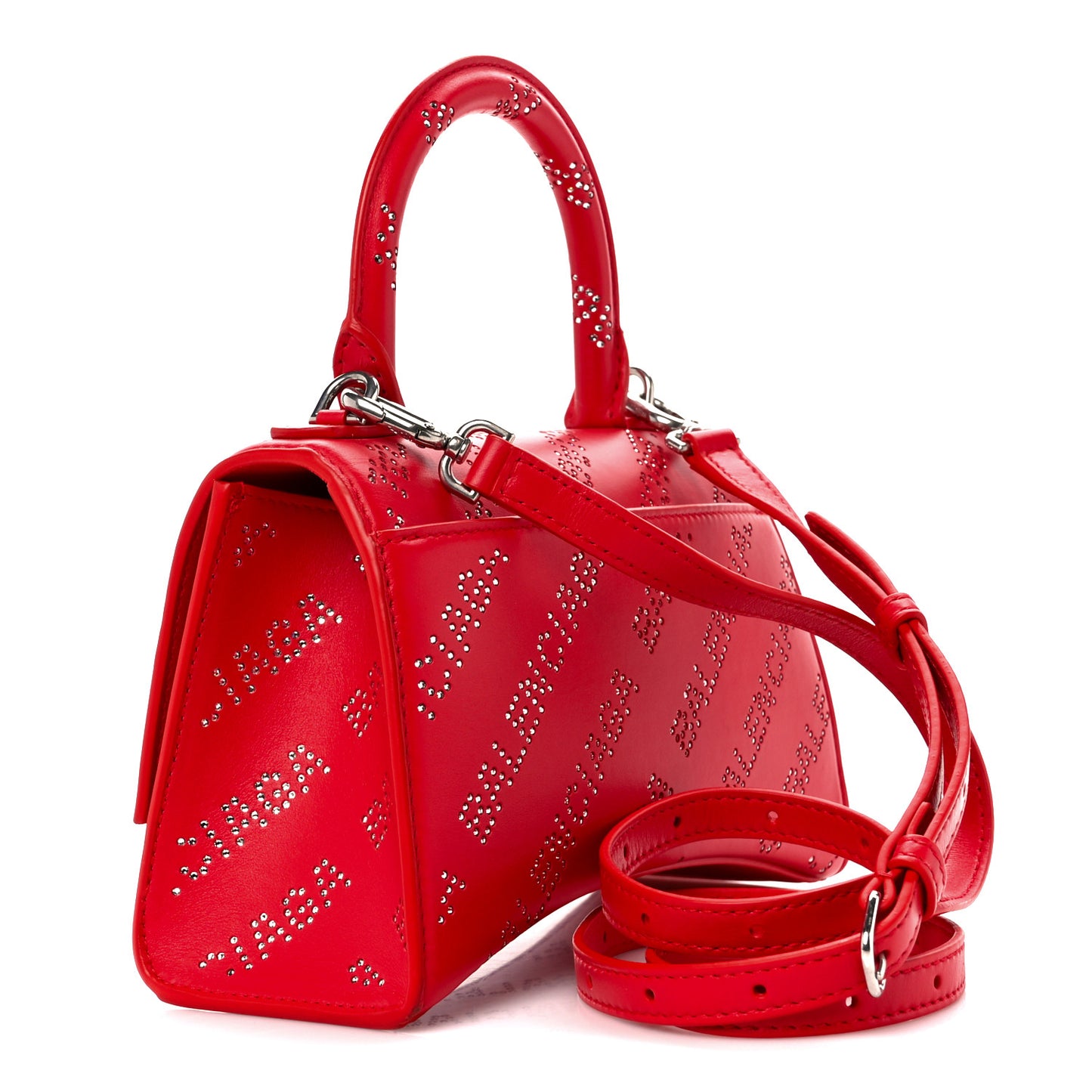 Smooth Calfskin Crystal Diagonal Allover Logo Hourglass Top Handle Bag XS Flame