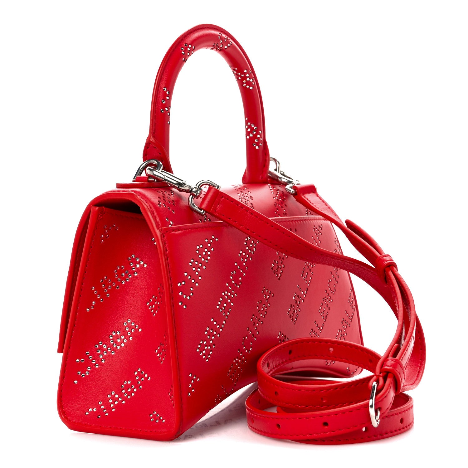 Balenciaga Smooth Calfskin Crystal Diagonal Allover Logo Hourglass Top Handle Bag XS Flame 3 of 11
