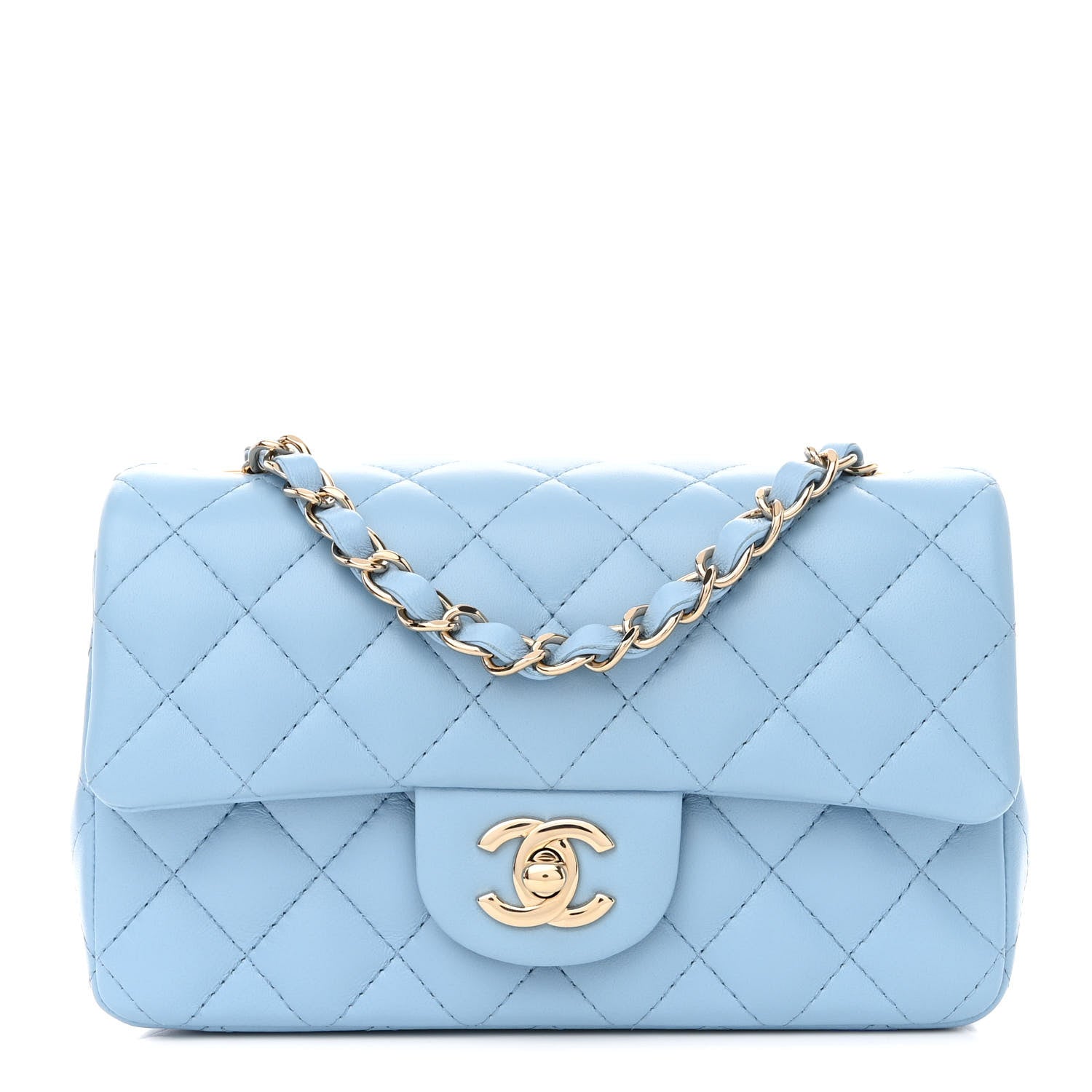 Chanel Lambskin Quilted Mini Rectangular Flap Light Blue 1 of 11