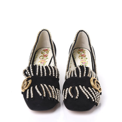 Gucci Kid Scamosciato Crystal GG Marmont Fringe 50mm Loafer Pumps 36 Black 2 of 8