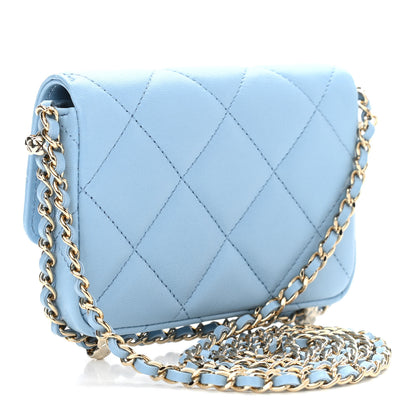 Chanel Lambskin Quilted Chain Around Coin Purse With Chain Light Blue 3 of 12