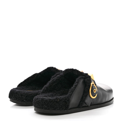Valentino Garavani Calfskin Shearling Roman Stud River Slippers 40 Black 4 of 7
