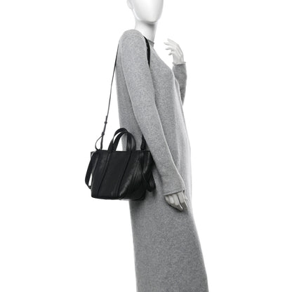 Balenciaga Grained Calfskin Logo Perforated XS Everyday North South Shoulder Tote Bag Black 2 of 10