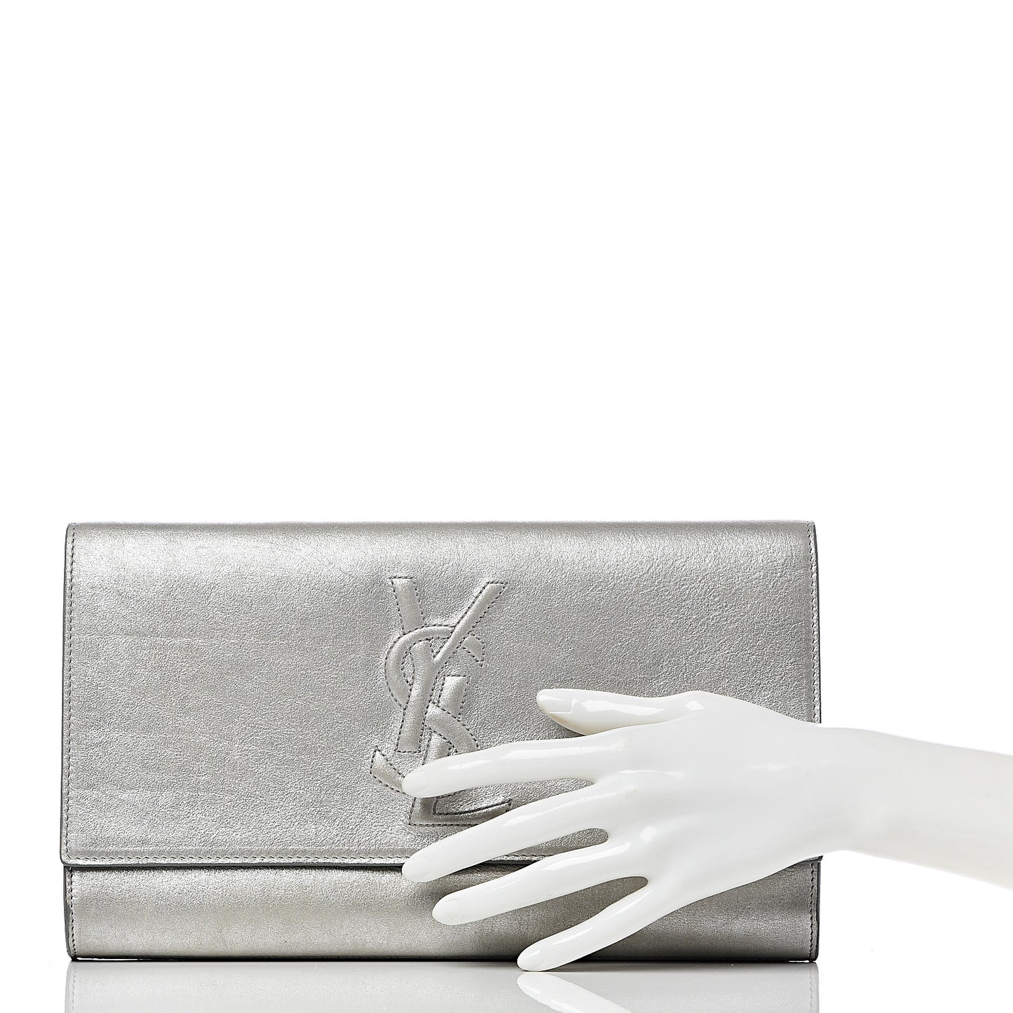 Metallic Calfskin Monogram Large Belle De Jour Clutch Silver