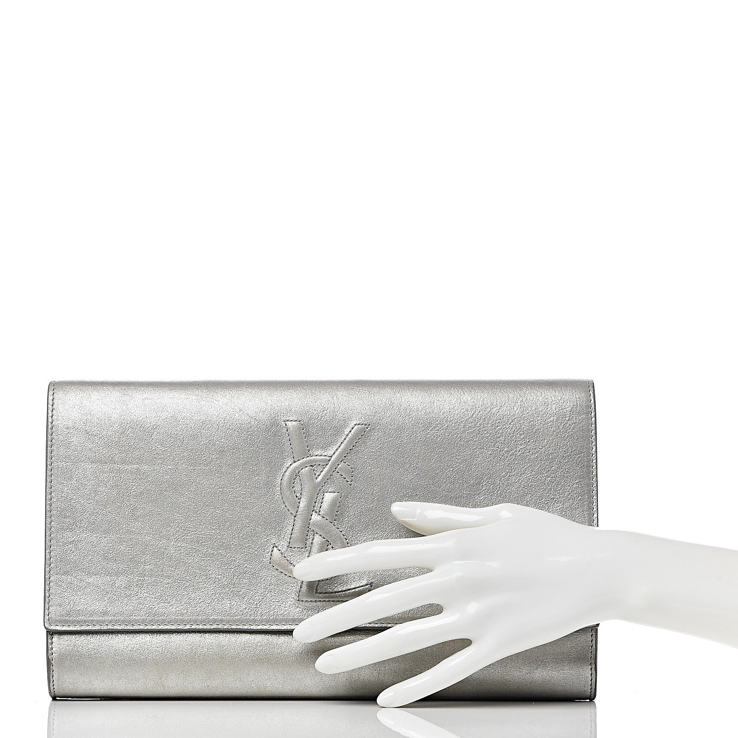 Saint Laurent Metallic Calfskin Monogram Large Belle De Jour Clutch Silver 2 of 9