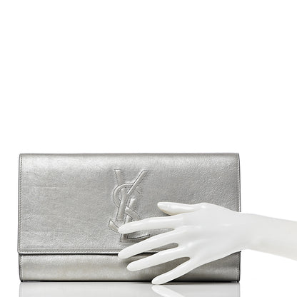Saint Laurent Metallic Calfskin Monogram Large Belle De Jour Clutch Silver 2 of 9