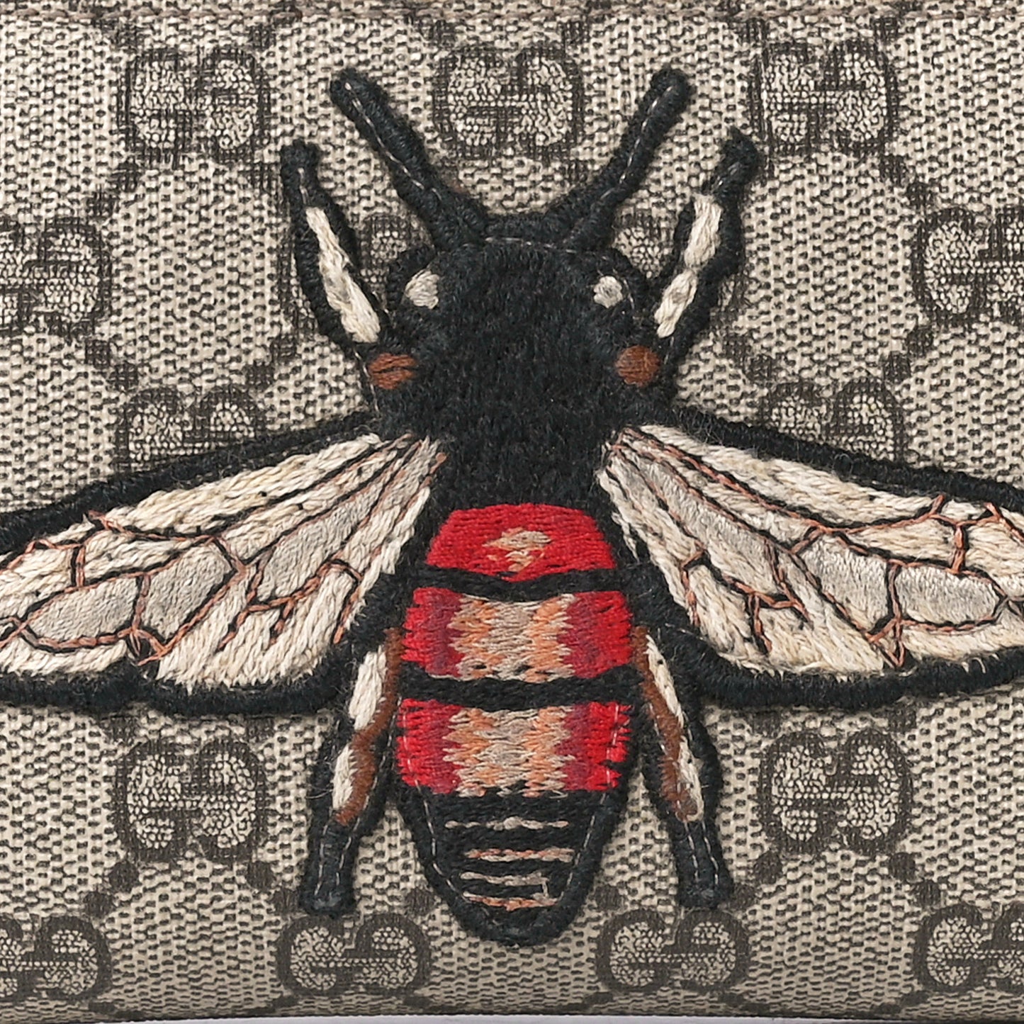 GG Supreme Monogram Embroidered Bee Zip Around Wallet Red