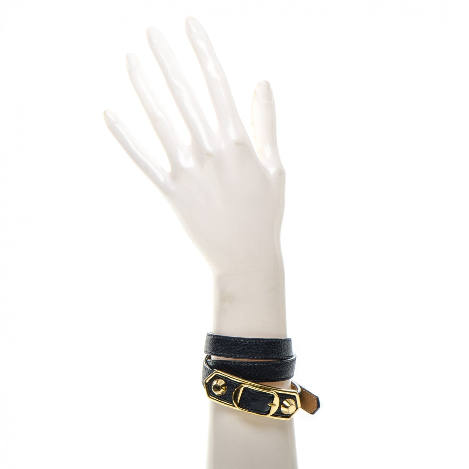 Balenciaga Chevre Gold Metallic Edge Hardware Triple Tour M Bracelet Bleu Nuit 2 of 7
