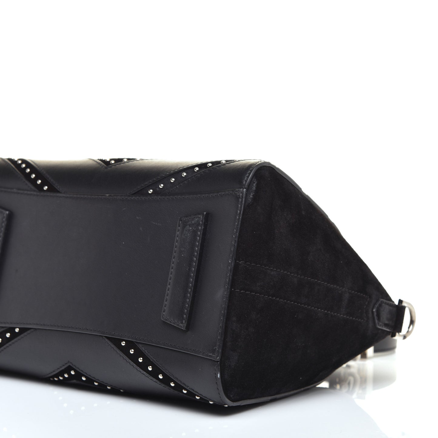 Calfskin Suede Small Studded Chevron Antigona Black