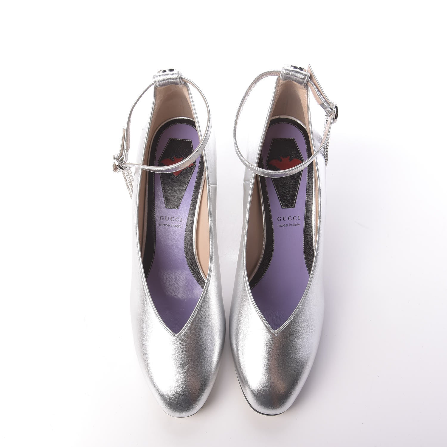 Gucci Metallic Nappa Crystal Square G Mid Heel Pumps 39.5 Silver 5 of 11