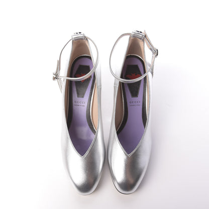 Gucci Metallic Nappa Crystal Square G Mid Heel Pumps 39.5 Silver 5 of 11