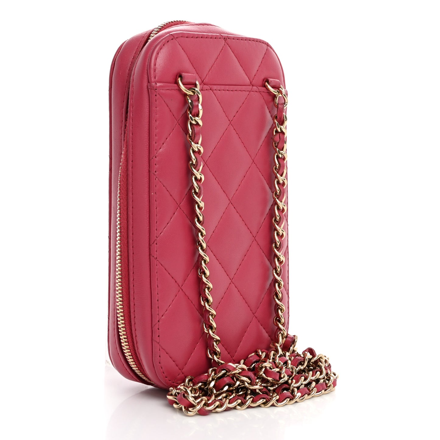 Lambskin Quilted Phone Holder Wallet On Chain WOC Pink