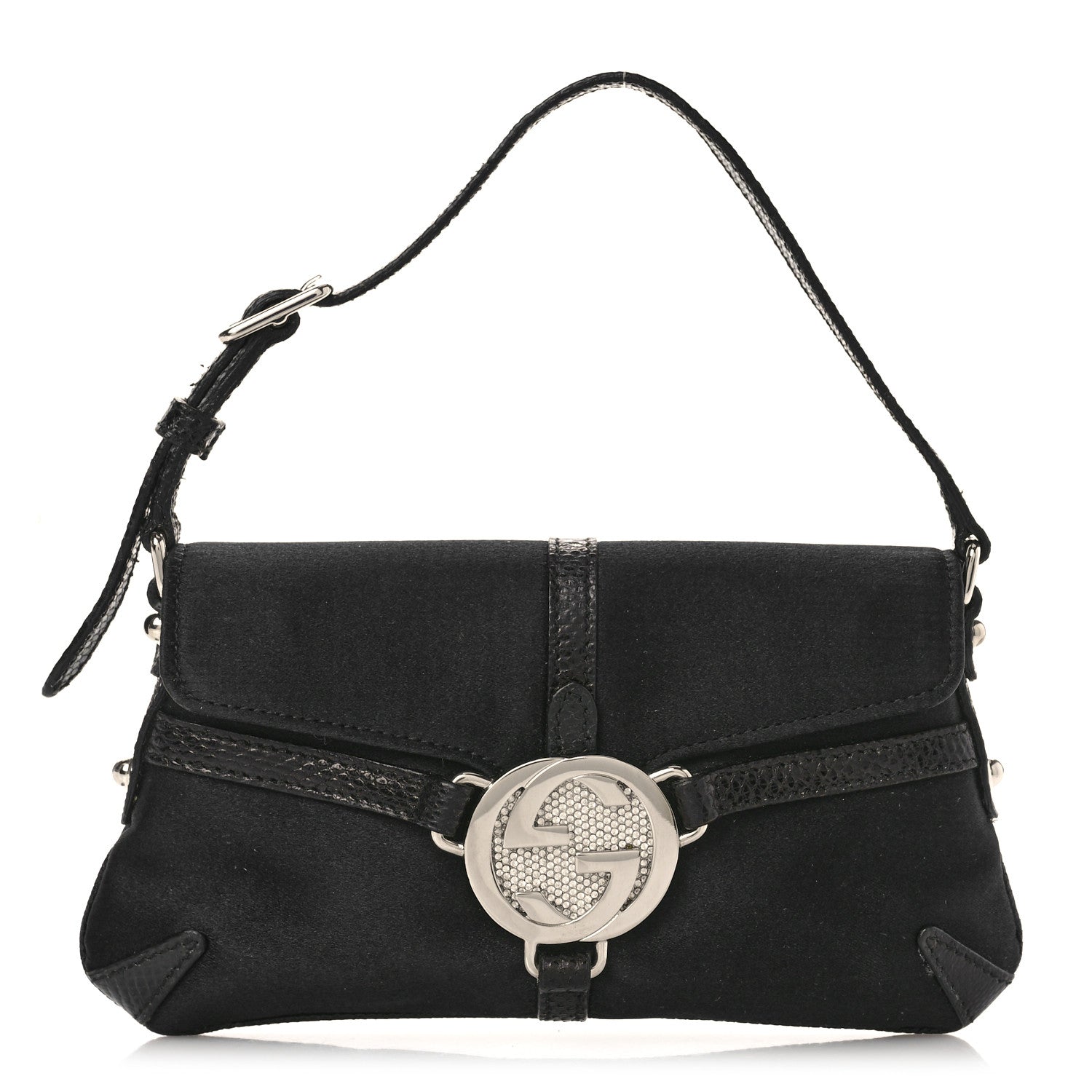 Gucci Satin Lizard Crystal GG Pochette Black 1 of 12