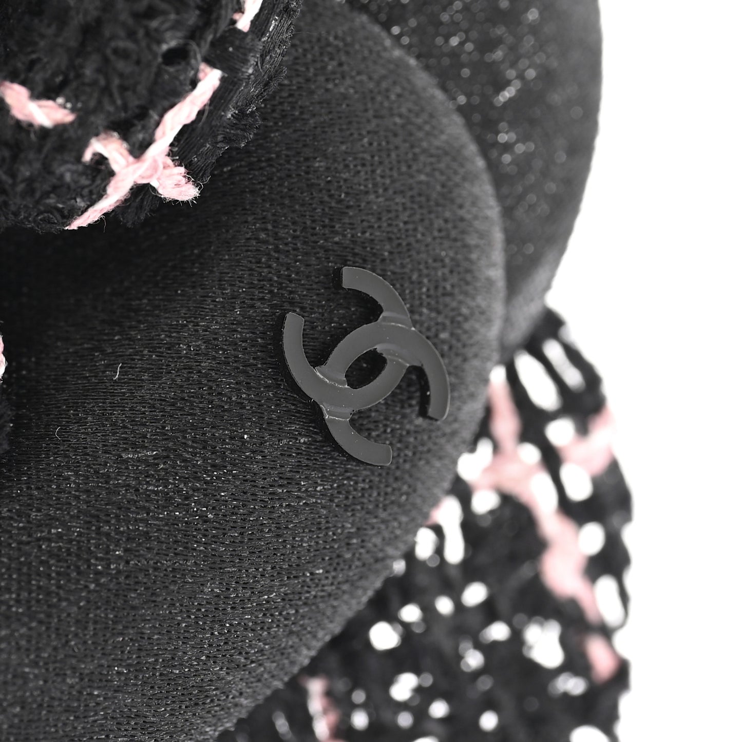 Tweed Camellia Pin Brooch Black Pink
