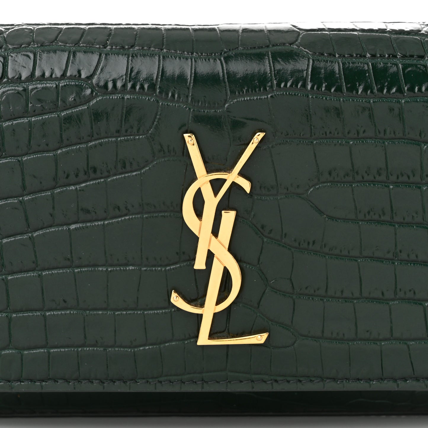Calfskin Crocodile Embossed Monogram Kate Belt Bag  Dark Mint