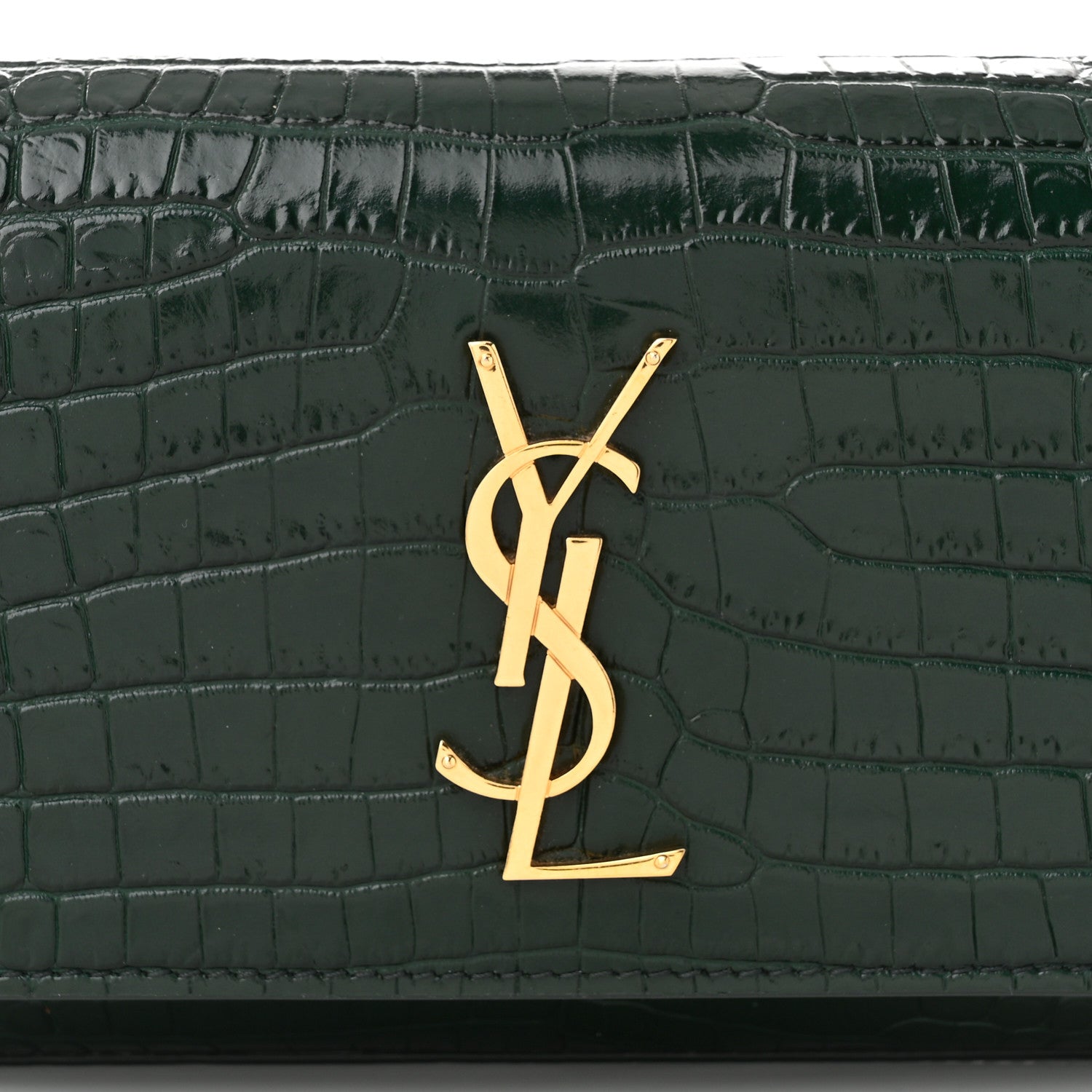 Saint Laurent Calfskin Crocodile Embossed Monogram Kate Belt Bag  Dark Mint 7 of 9