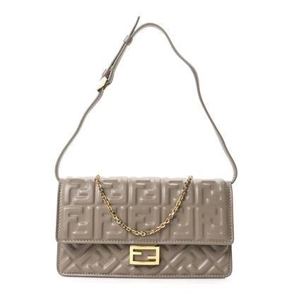 Fendi Nappa Matisse FF Embossed Wallet On Chain Baguette Grey 1 of 9