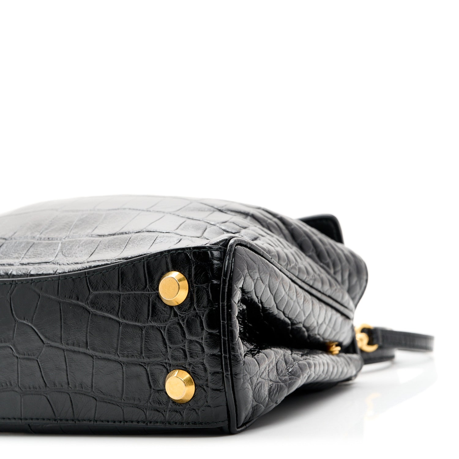 Balenciaga Shiny Calfskin Crocodile Embossed Mini Rodeo Top Handle Handbag Black 14 of 17