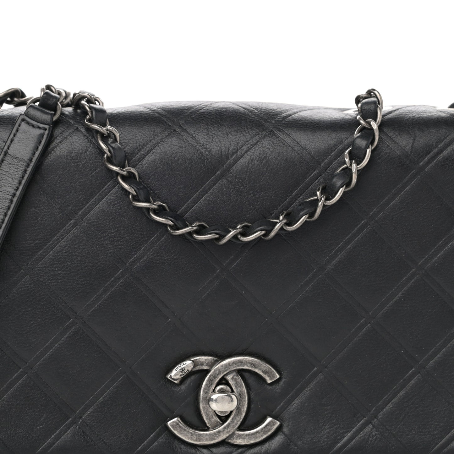 Calfskin Diamond Embossed New Chic Flap Black