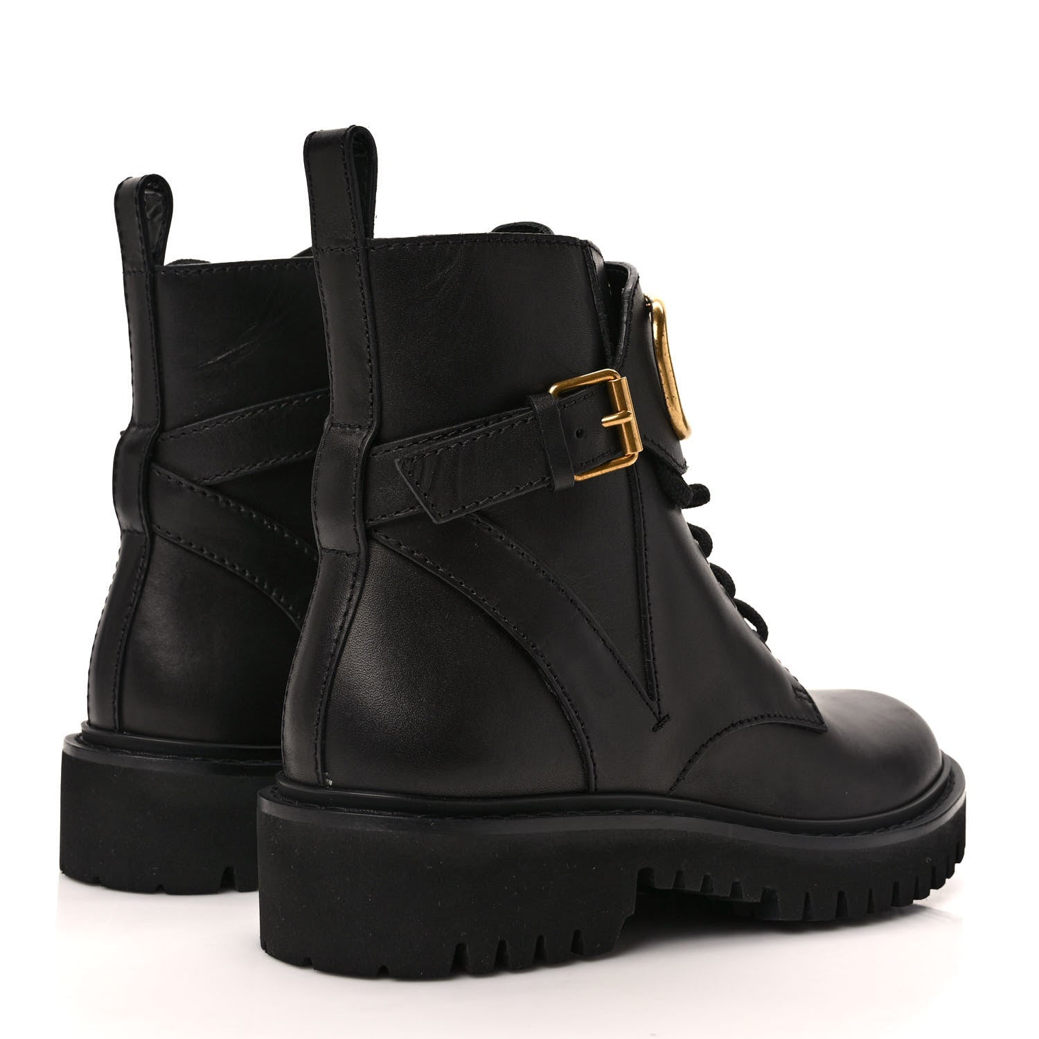 Valentino Garavani Calfskin Womens VLOGO 35mm Combat Boots 37 Black 4 of 9