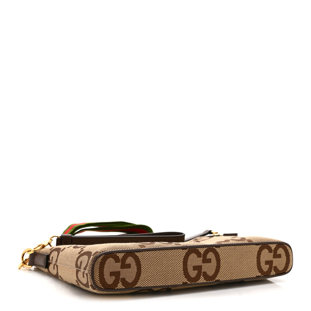 Monogram Jumbo GG Textured Dollar Calfskin Web Wristlet Messenger Bag Camel Ebony New Acero