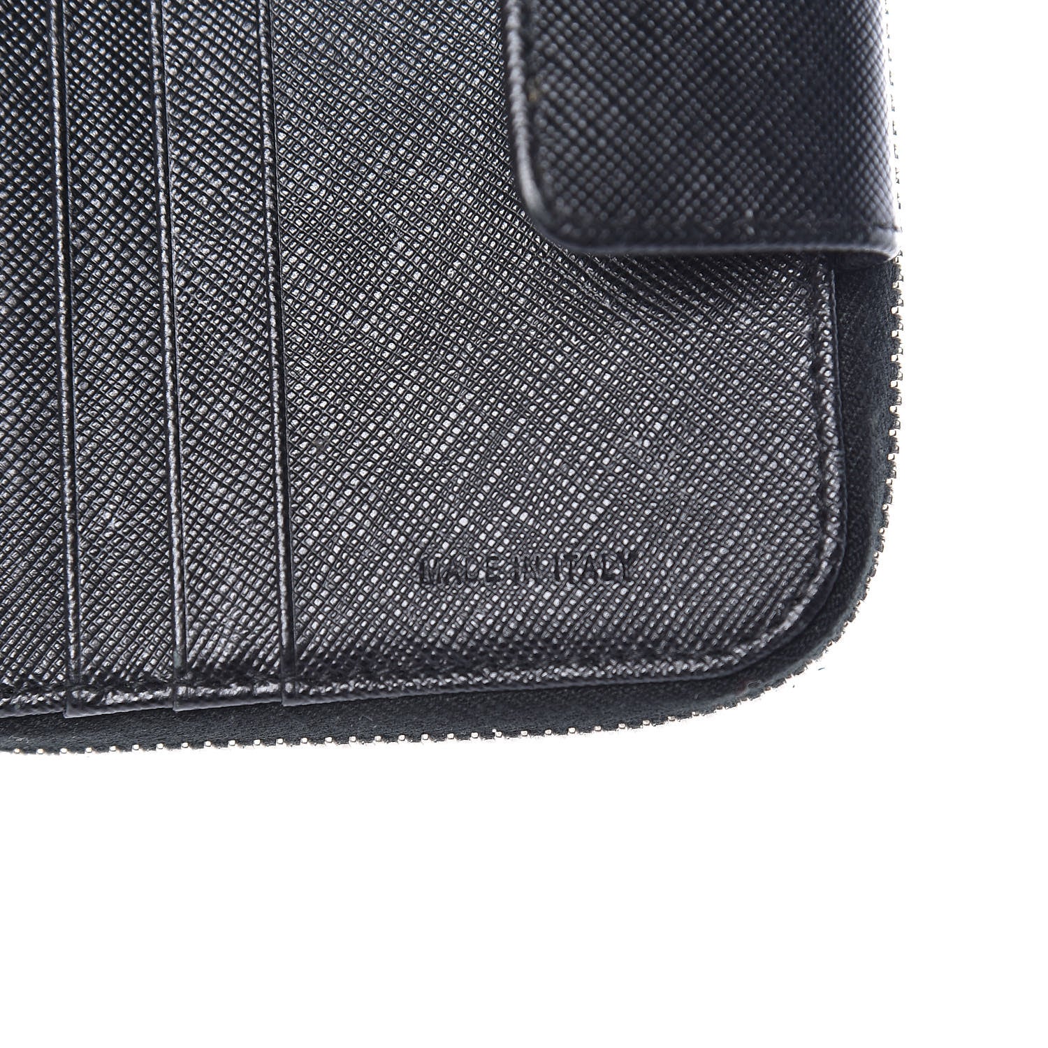 Prada Saffiano Metal Compact Zip Around Wallet Black 7 of 12