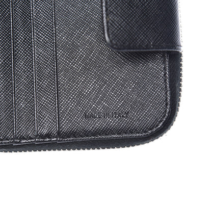 Prada Saffiano Metal Compact Zip Around Wallet Black 7 of 12