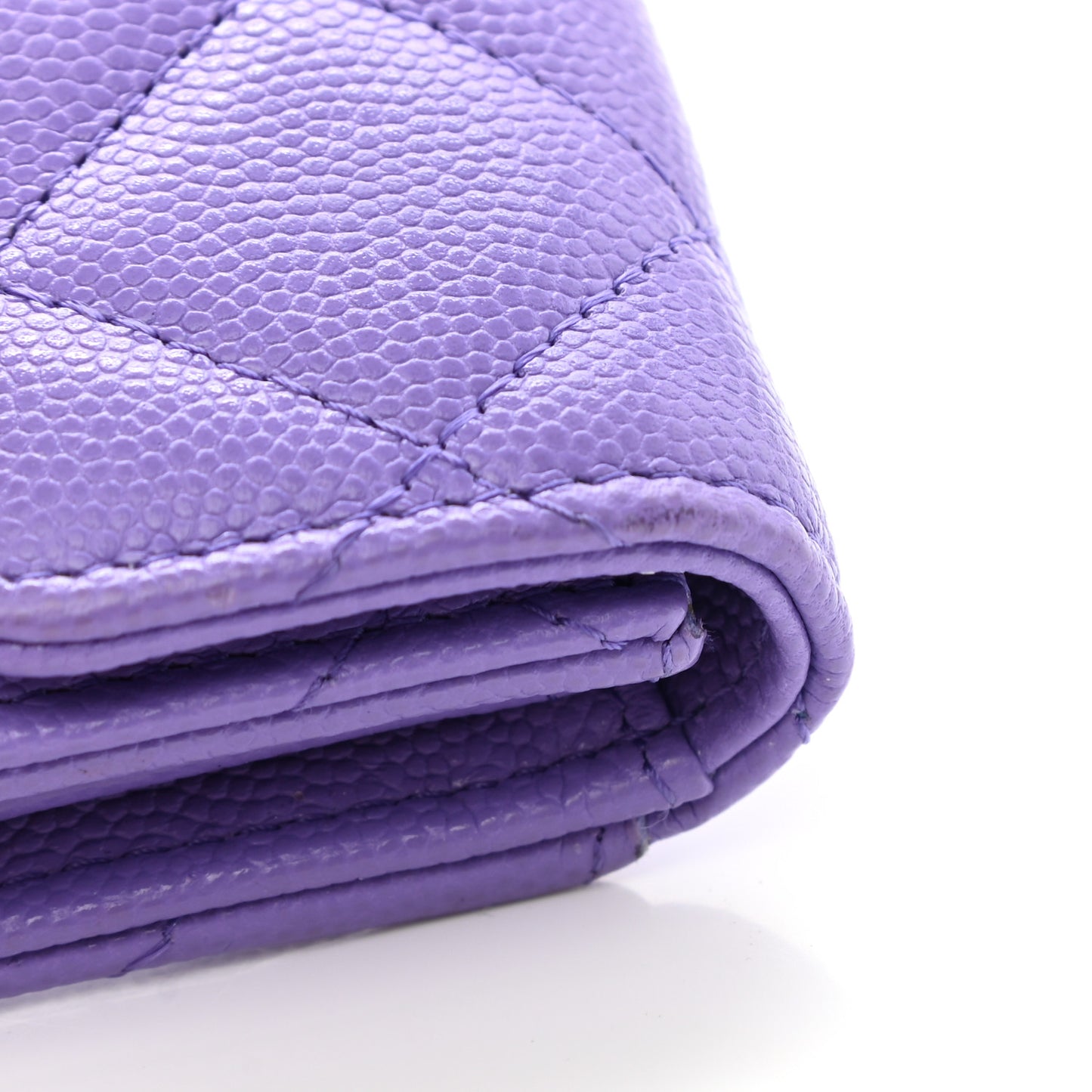 Caviar Quilted Flap Card Holder Wallet Purple