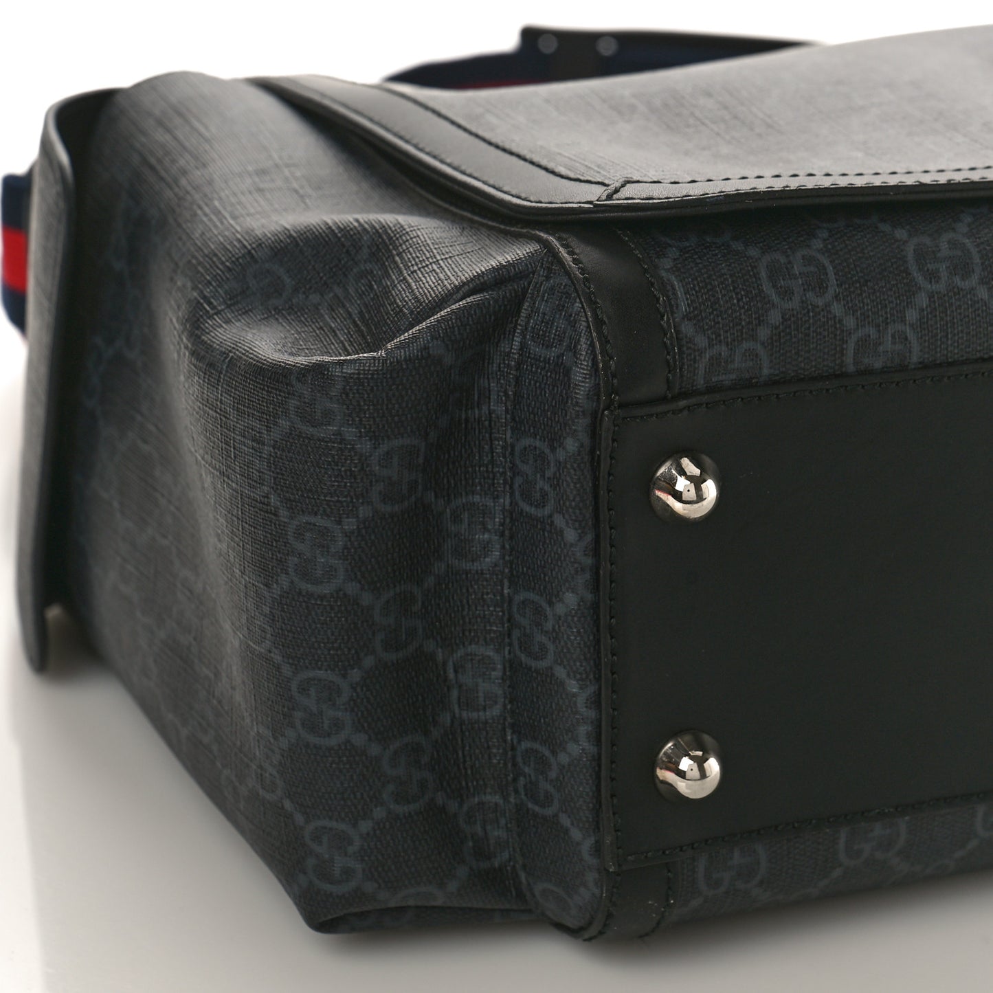 GG Supreme Monogram Web Messenger Diaper Bag Black Grey