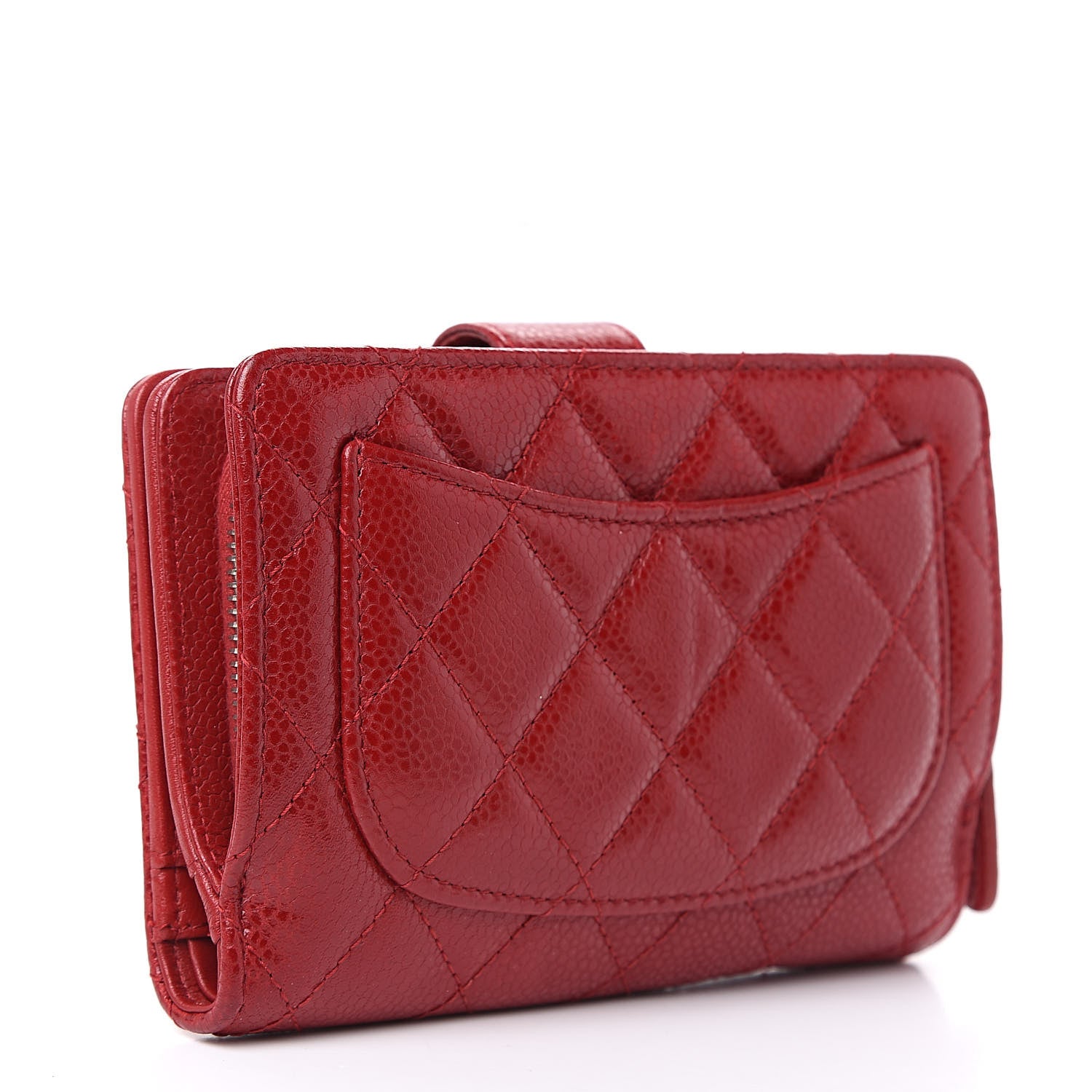 Chanel Caviar Quilted Zipped Pocket Wallet Dark Red 3 of 13