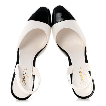 Chanel Lambskin Patent Cap Toe CC Apple Slingback Pumps 40 White Black 2 of 10