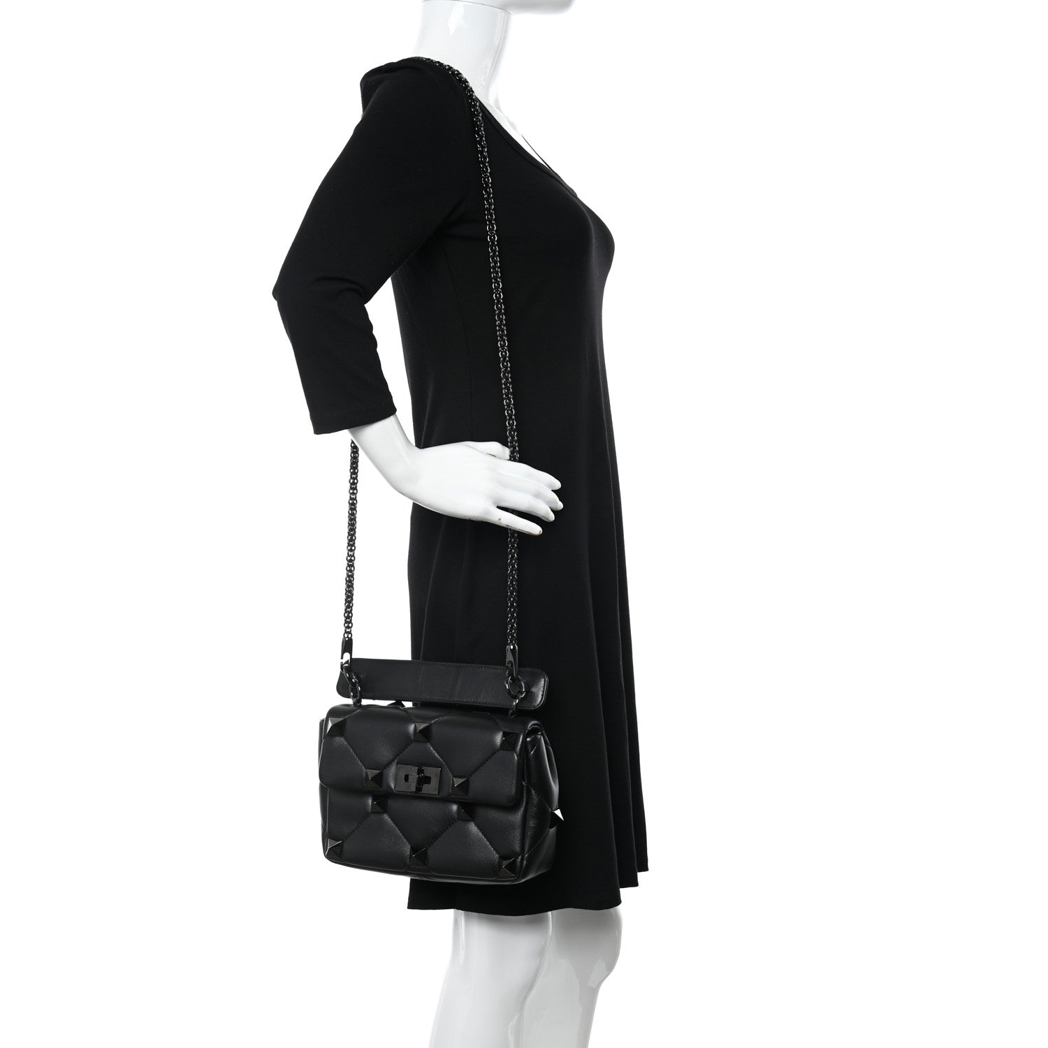 Valentino Garavani Nappa Monochrome Medium Roman Stud Shoulder Bag Black 2 of 9