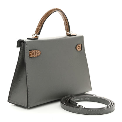 Hermes Madame Calfskin Shiny Alligator Mini Kelly Sellier Touch 20 Gris Meyer Ficelle 3 of 11