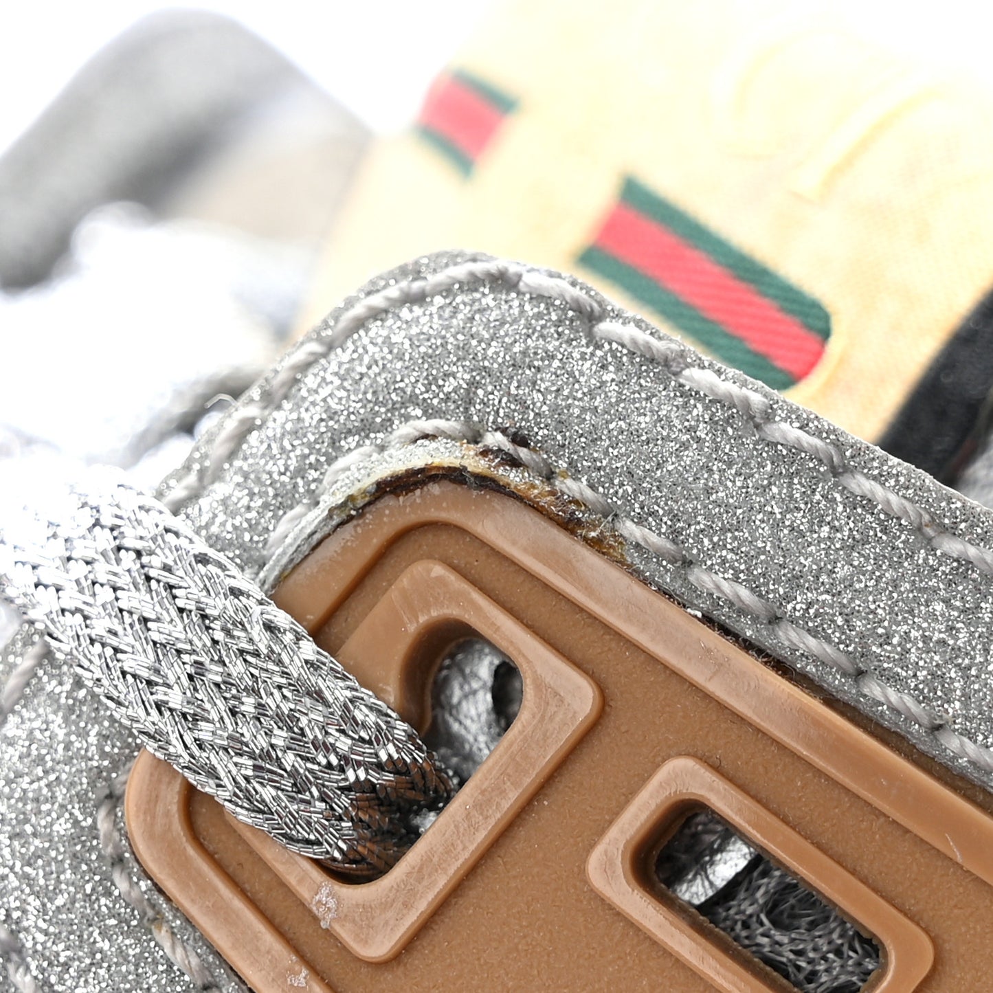 Metallic Calfskin Glitter Mesh Womens Ultrapace Sneakers 37 Silver Light Grey Mystic White
