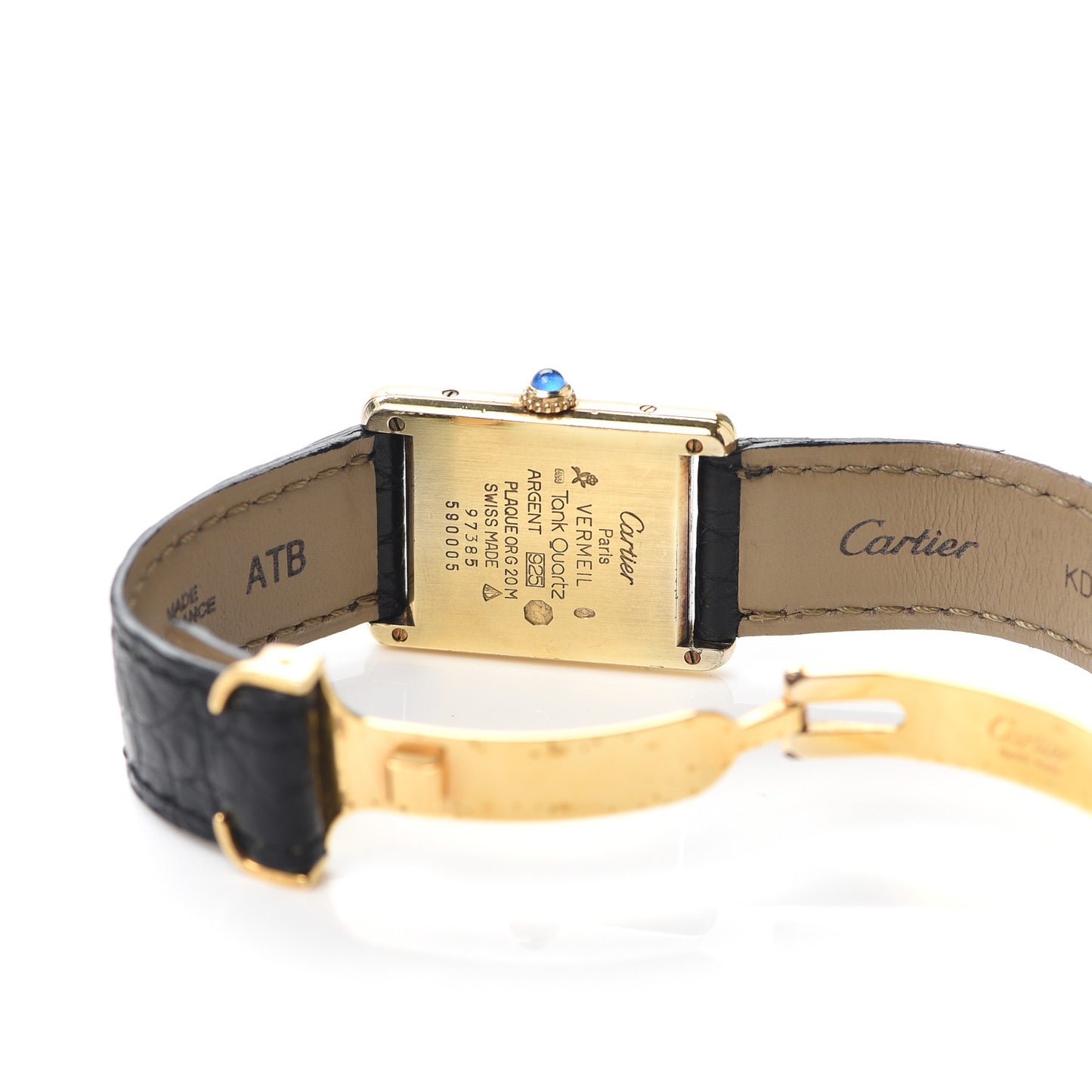 Sterling Silver Vermeil Alligator 20mm Must de Cartier Tank Quartz Watch Grey