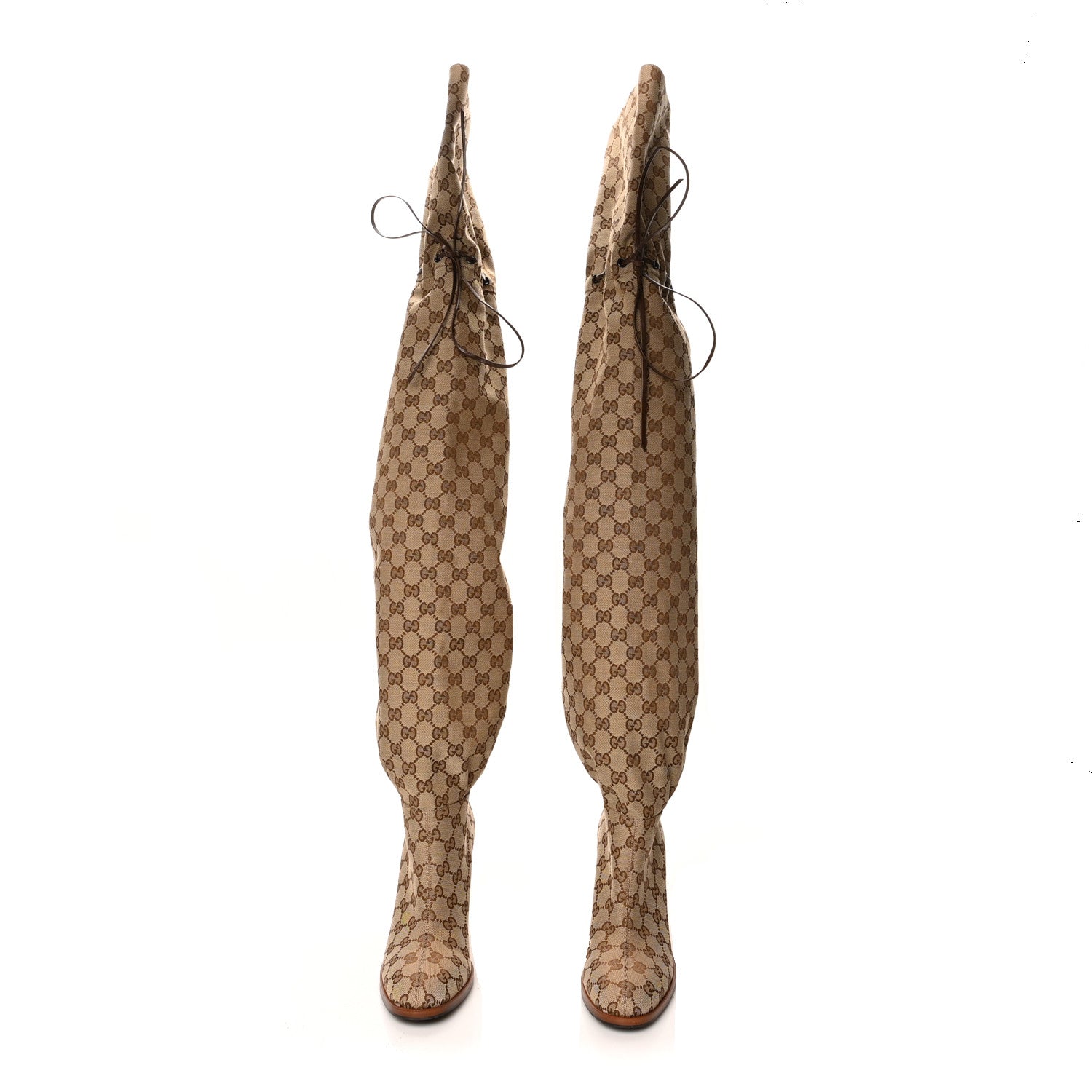 Gucci Monogram Over the Knee Boots 39 Beige Ebony 2 of 6