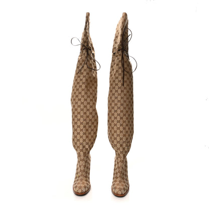 Gucci Monogram Over the Knee Boots 39 Beige Ebony 2 of 6