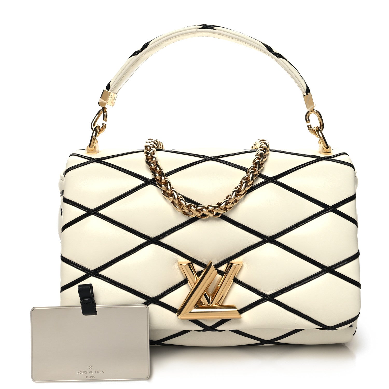 Louis Vuitton Lambskin Malletage Top Handle GO-14 MM White Black 1 of 11