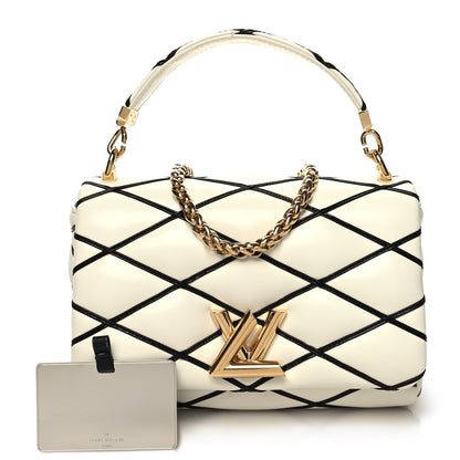Louis Vuitton Lambskin Malletage Top Handle GO-14 MM White Black 1 of 11
